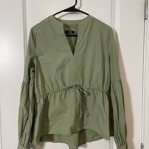 Casual Olive Drawstring Peplum Blouse